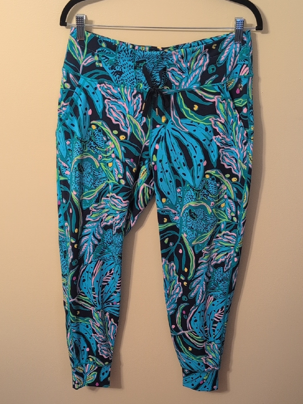 Lilly Pulitzer Teal, Pink & Aqua Athletic Pants with Metallic Logo